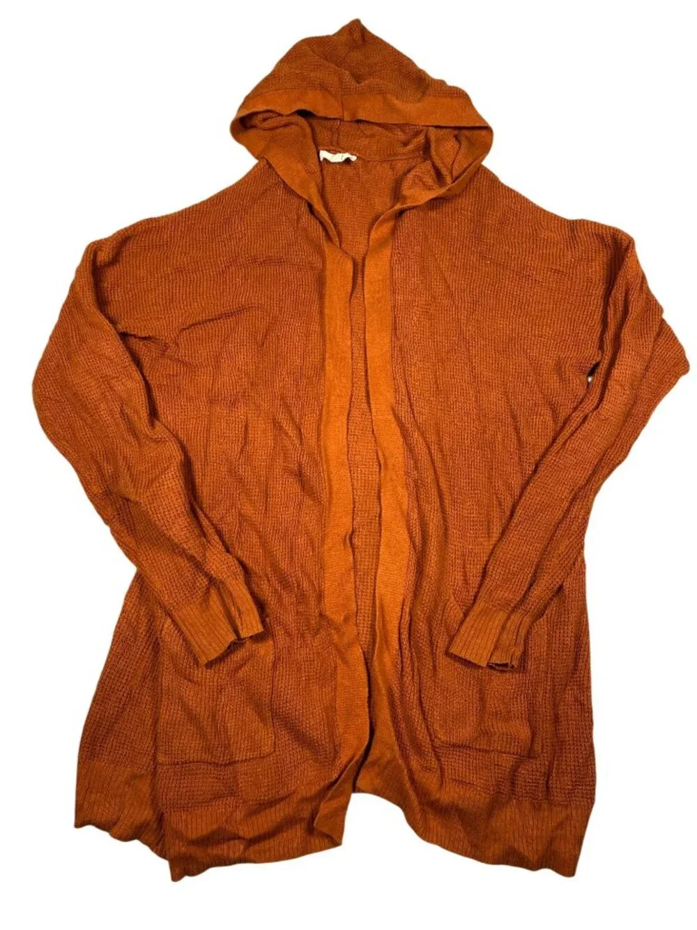 Peyton Primrose Womens Hooded Open-Front Rust Orange Cardigan L 100% Cotton